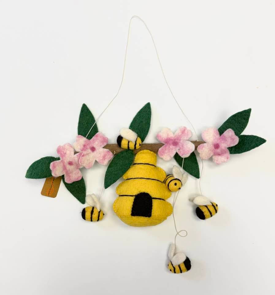 Bee Hive and Honey Bees - 100% Wool Mobile
