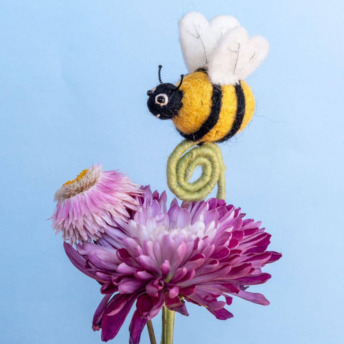 Honey Bee Frond Friend on Vintage Blue Bottle