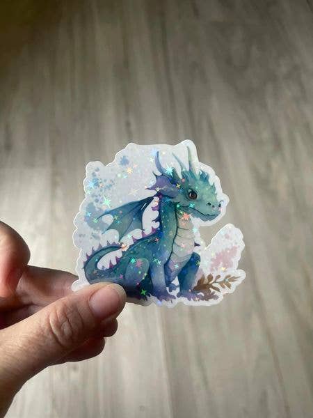 Blue Watercolor Dragon Die Cut Vinyl Sticker