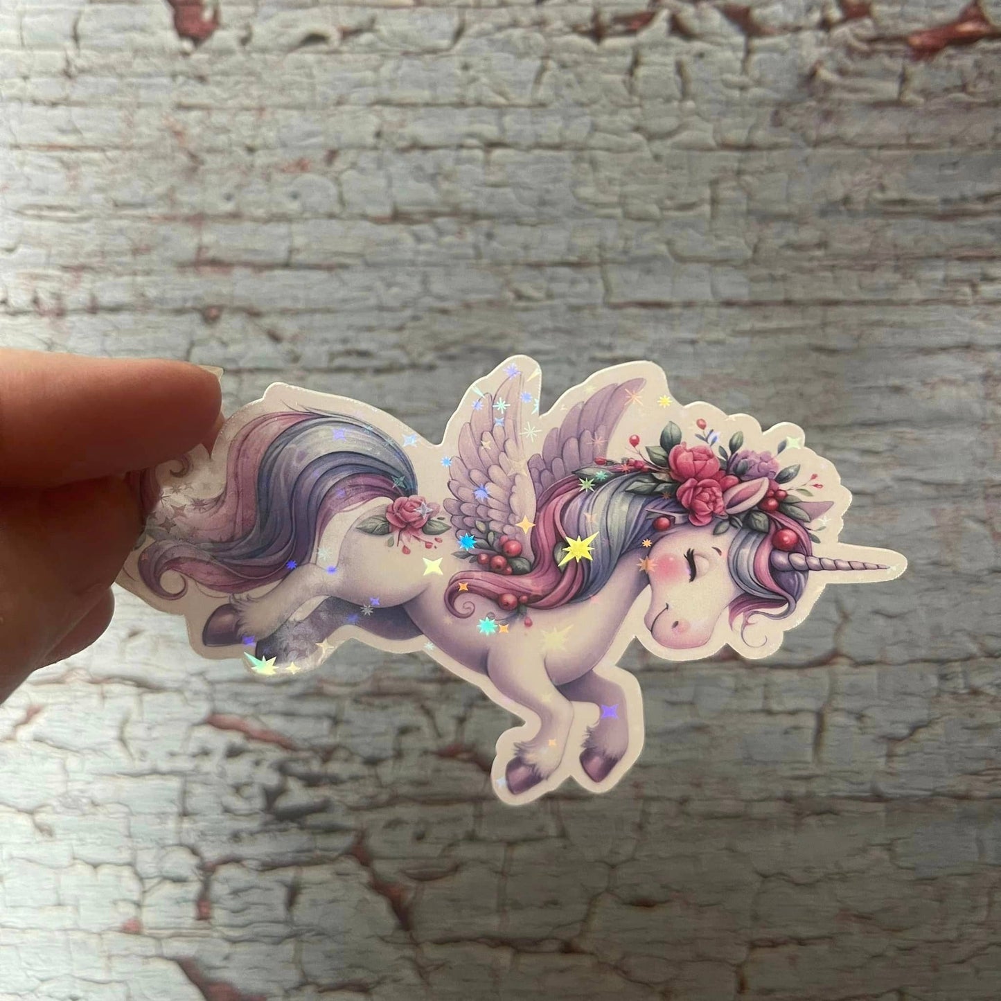 Pretty Rose Unicorn Die Cut Vinyl Sticker: Stars holo / Loose/unpackaged