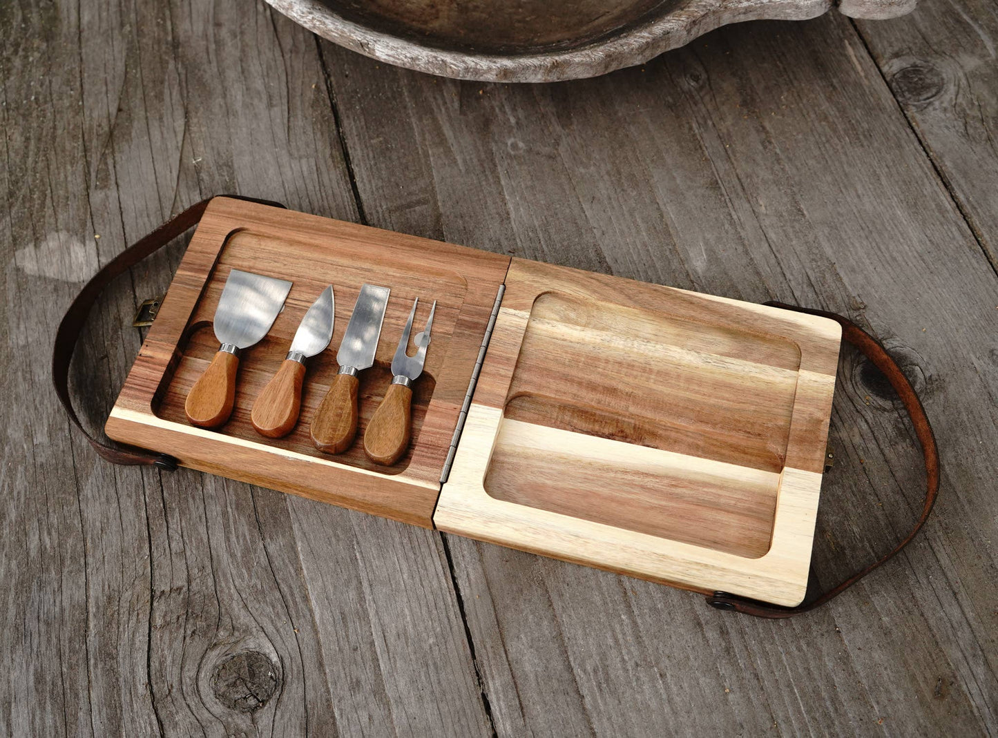 Acacia Wood Folding Charcuterie Board w/Cheese Knives