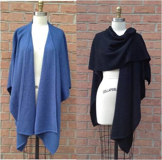 Alpaca Blend Knit Ruana Wrap - Periwinkle Blue