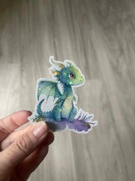 Baby Green Holographic Dragon Die Cut Vinyl Sticker