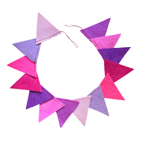 Pink & Purple 100 % Wool Felt Bunting