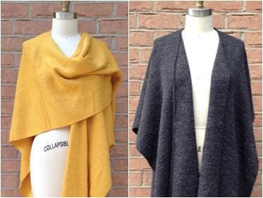 Alpaca Blend Knit Ruana Wrap - Black