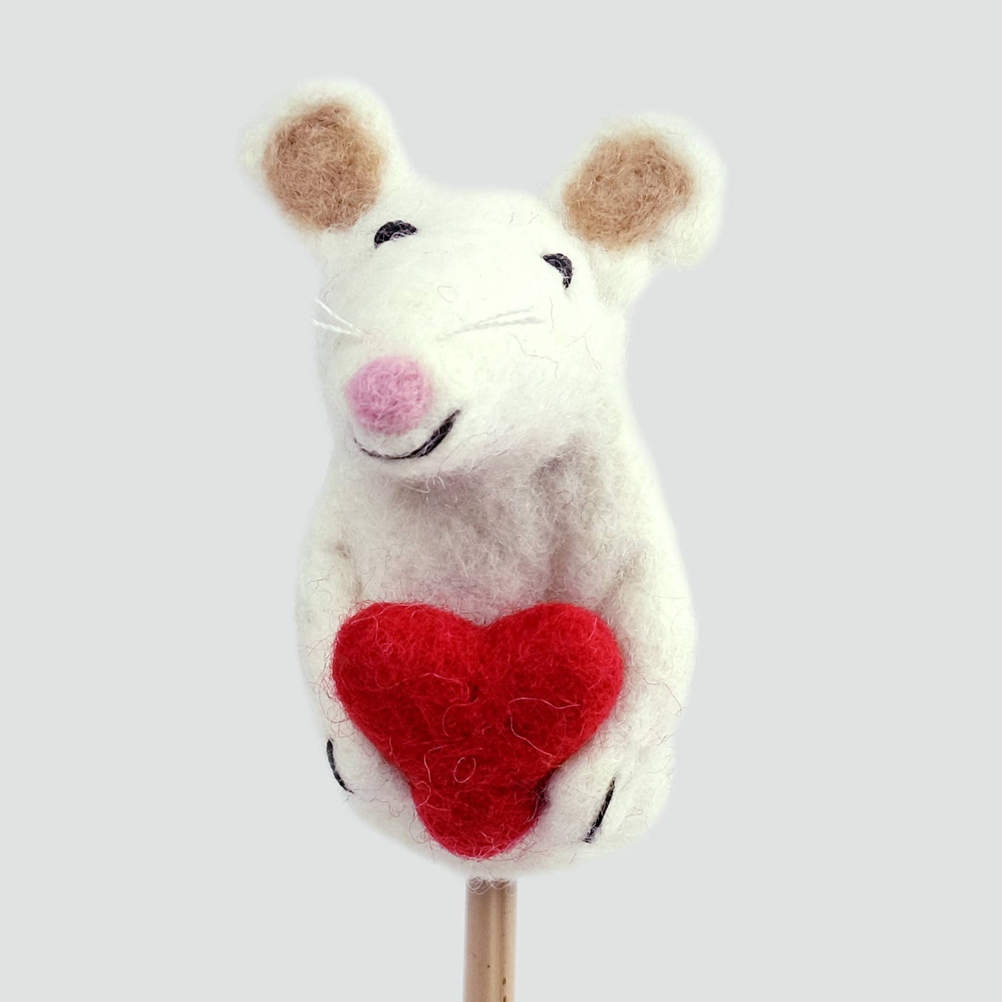 Felt Finger Puppets - WHITE Mouse with Red Heart