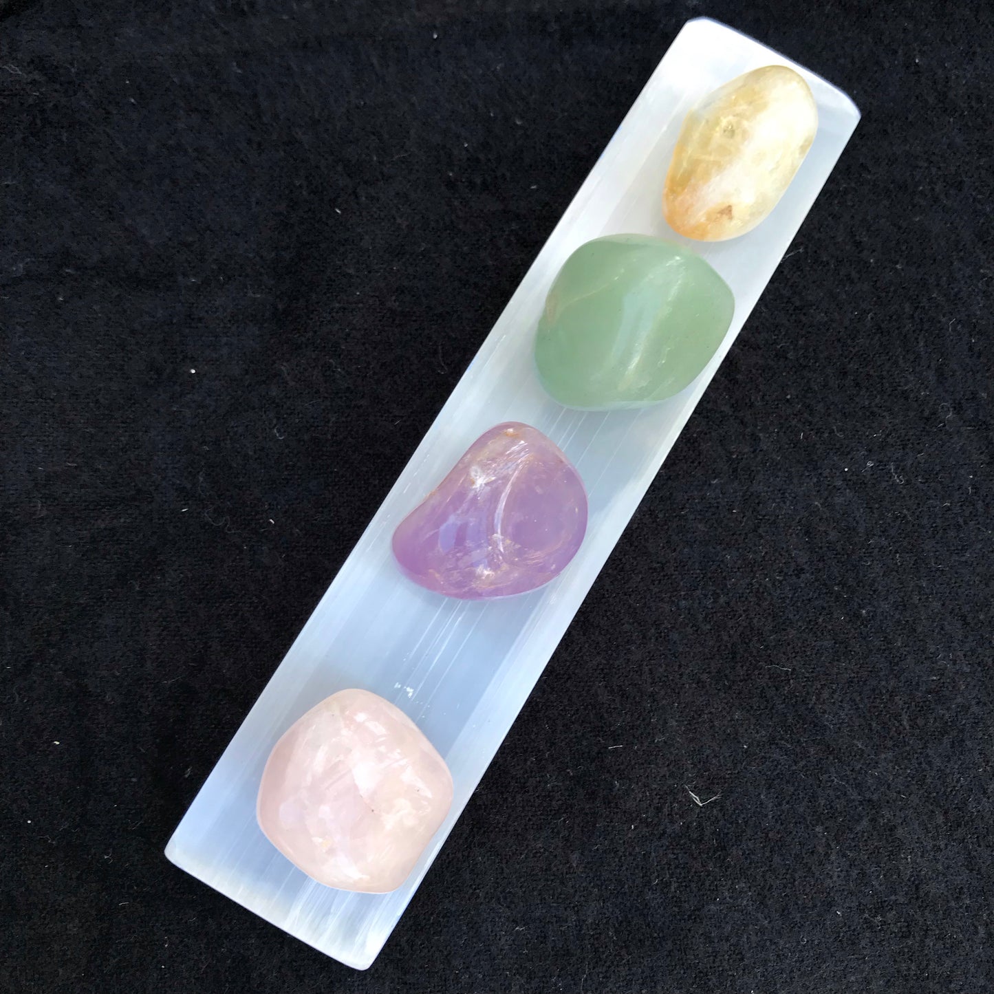Selenite Wand & Four Tumbled Crystals - Unicorn Square