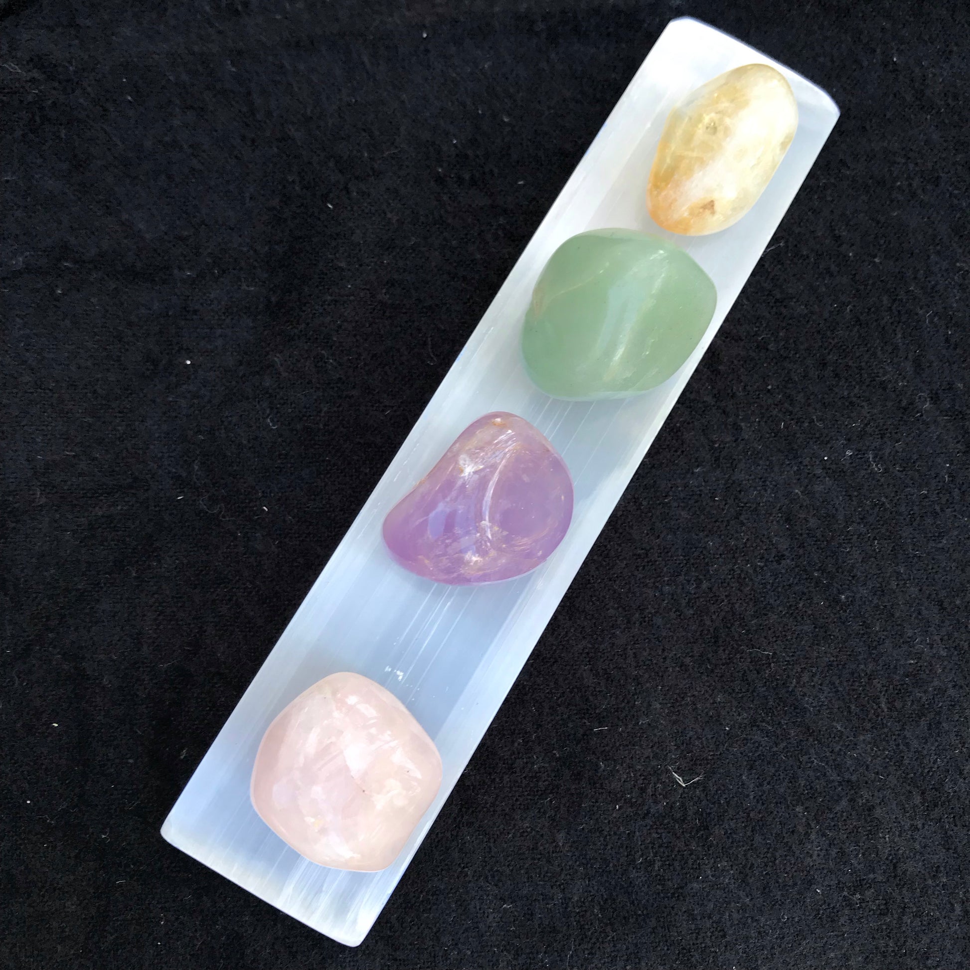 Selenite Wand & Four Tumbled Crystals - Unicorn Square