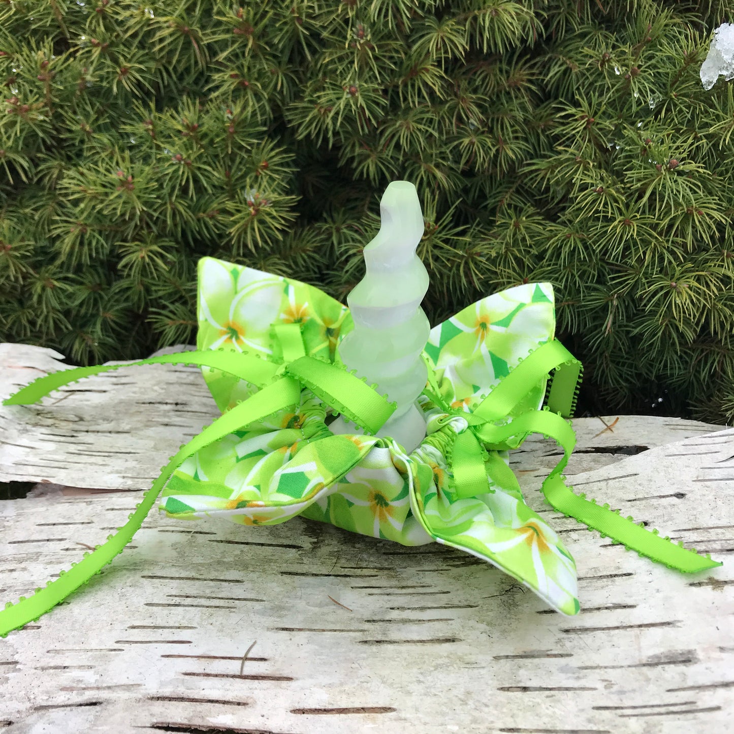 Unicorn Horn ~ Green Plumeria filled with Dried Lavender - Unicorn Square